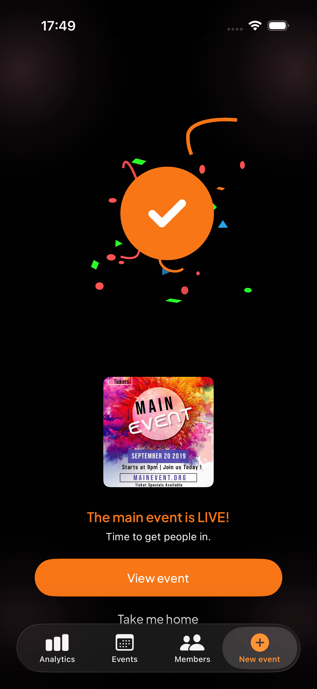 Create event: published and live