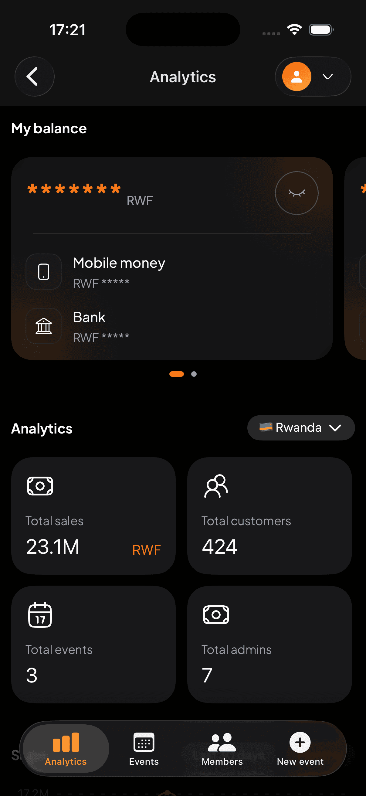 Analytics: balance, sales and customers