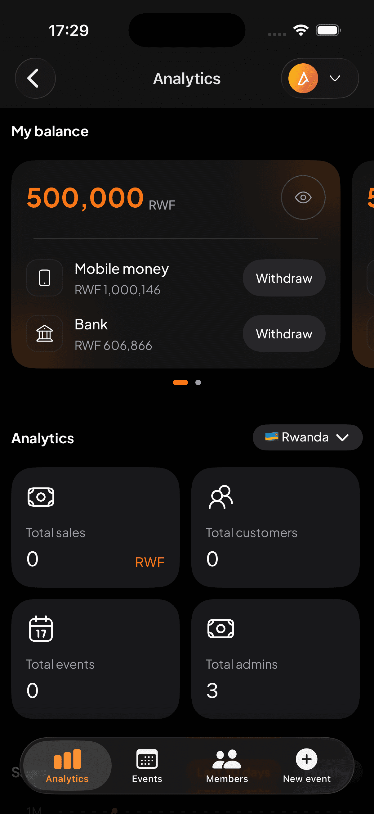 Wallet: available balance and withdraw