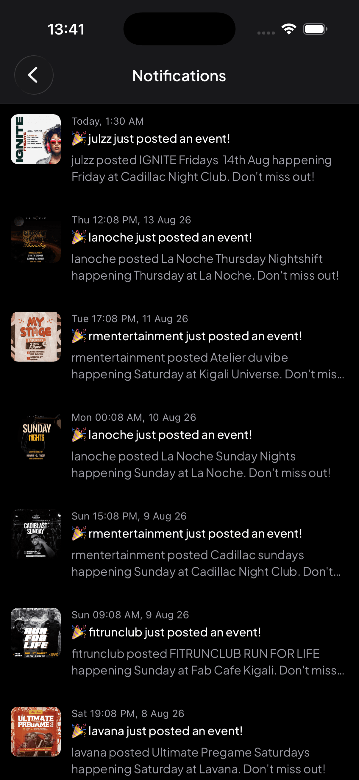 Sinc notifications, with alerts from organizers you follow